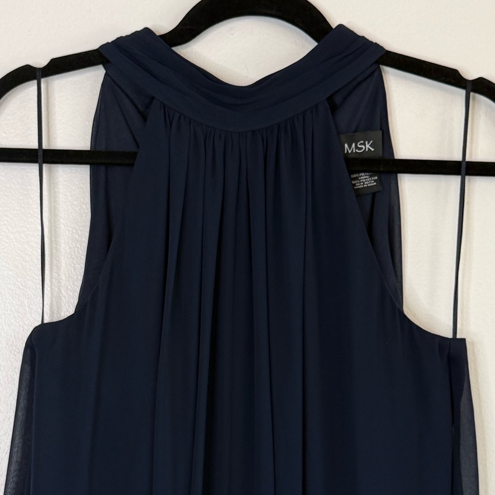 NEW MSK Tie Back Chiffon Wide Leg Navy Halter Neck Evening Jumpsuit - Picture 4 of 11